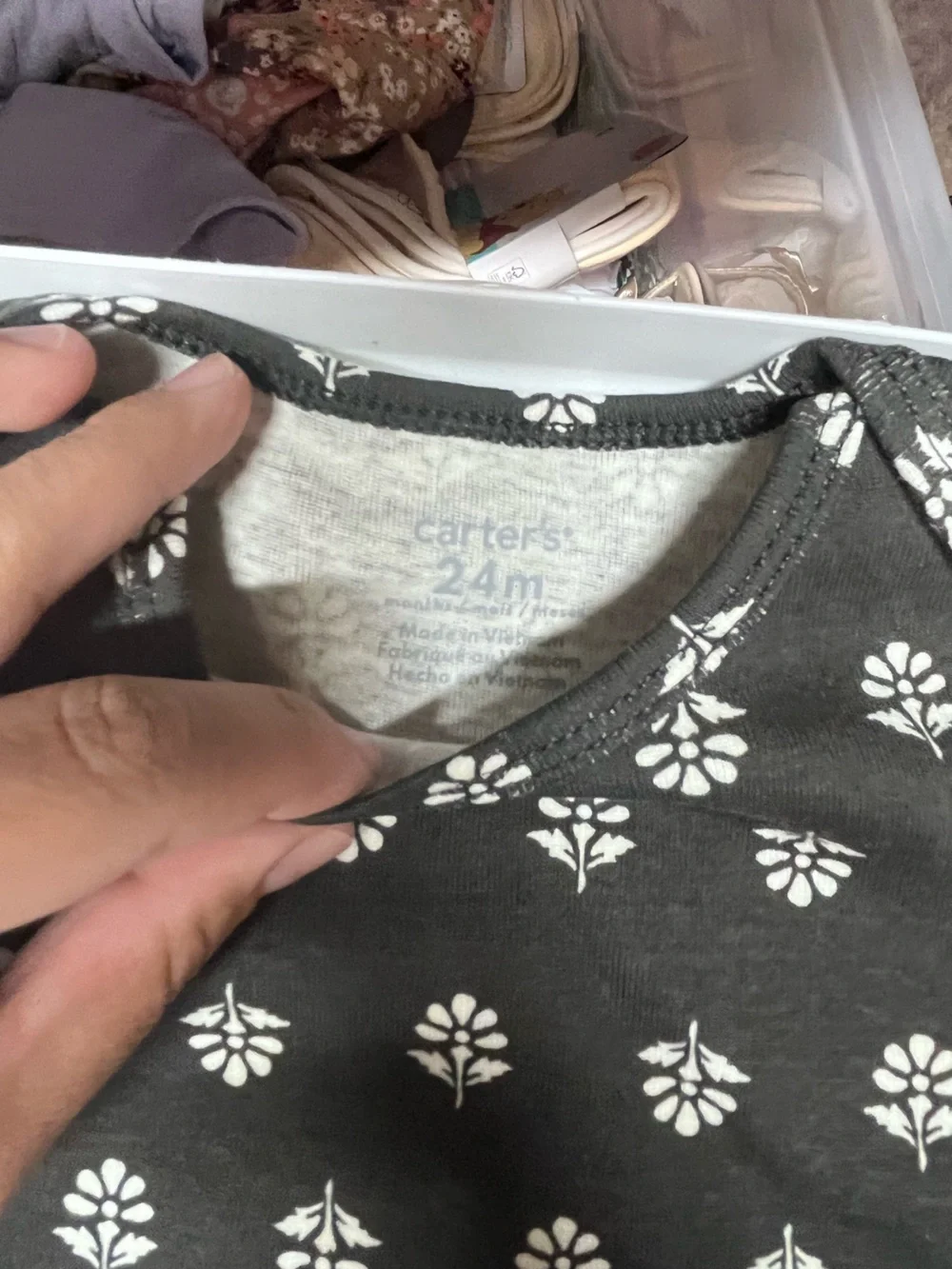 NWOT Carter's Black Top with White Floral Motif